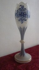 Vase en opaline givrée décor bleu et or du XIXe Très bon état H 37,5 cm