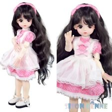 Mini Poupée BJD 1/6 BALL JOINT Girl SD Doll Noir Longue Vague Cheveux Rose Robe