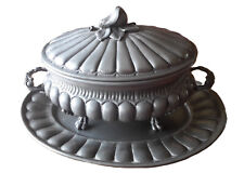 Soupière ovale avec plateau en étain 100% - double poinçon -38 cm- 2,3 kg