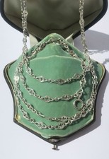 Chaîne collier sautoir ancienne en argent massif France 19e - 27g 140 cm  Chance