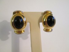 Vintage Vogue Bijoux Cabochon Rhinestone Clip Earrings