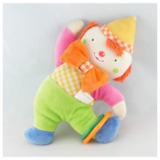 Doudou clown rose vert jaune bleu anneau COROLLE - 7904