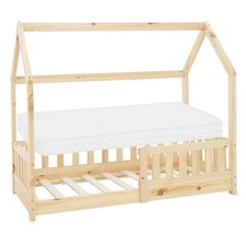 Lit d'enfants design maison bois pin barrières latérales avec matelas 140x70 cm