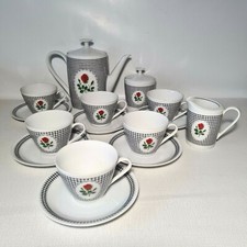 🌸service 6 tasses a thé, café porcelaine noir et blanc à décor de rose Bavaria