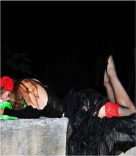 BAS Résille AUTO-FIXANT photo MADONNA 1979  Bicolore NOIR/Fuchsia Taille 2, 3, 4