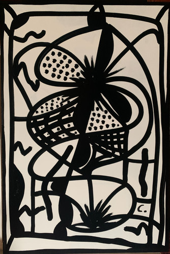 Tableau abstrait noir blanc - tableau,