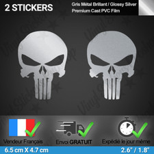 2 stickers PUNISHER gris métallisé décoration moto casque crâne tête de mort