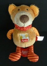 *. DOUDOU MUSICAL SIGIKID OURS BEIGE JAUNE ROUGE FOULARD COEUR MUSIQUE OK  TTBE