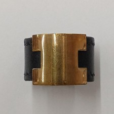 Bague HERMES LURIE bracelet cuir noir ton or taille USA 6,5-7 authentique femme