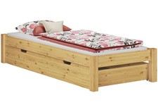 Lit simple pin naturel 80x200 design moderne sans tête de lit, accessoires var.