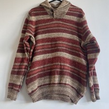 Pull homme Mango rayé rouge beige col châle taille L cottagecore boho hippie
