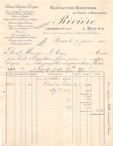 Facture 1925 tissus - facture,