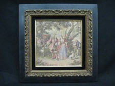 1950's Couple w/ Dog Gold Framed European Tapestry Goodman Dean Scott 16"