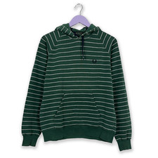 Sweat À Capuche Fred Perry Vert Et Blanc Rayé - Taille S/M Homme