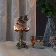 Premium Peacock Design 5 mèche à huile laiton Diya, poids 1,3 kg, (jaune_4 po...