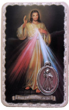 Carte médaille image pieuse plastifiée Misericorde Divine Jesus 8,5 cm x 5,4 cm