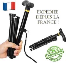 Canne bâton de marche noir réglable pliable en alliage d'aluminium antidérapante