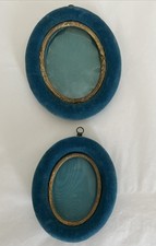 Cadres Photo Style Empire Ancien XIXème laiton et velours bleu/7477V6