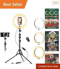 10" Ring Light avec 3 Modes de Couleur et Support Téléphone - Idéal pour Selfies