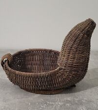Petite Corbeille en Forme D'Otarie Ou De Poule en Osier Rotin Vintage 