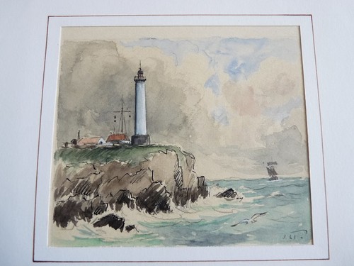 Aquarelle bord mer phare - bord, du