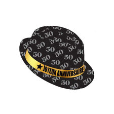 Chapeau - Borsalino - Déguisement - Anniversaire - 50 ans - Noir et or - Adulte