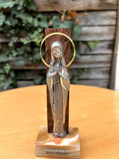 Statue Virgin Mary vintage pewter on a marble base 20cm
