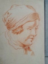 Dessin ancien 19e portrait sanguine Watteau de Lille étude