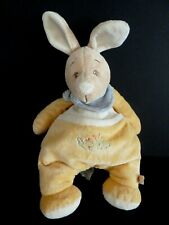 E8- DOUDOU PELUCHE NOUKIE'S KANGOUROU JAUNE FOULARD BLEU POCHE OISEAU 24cms  