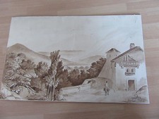 2 DESSINS AQUARELLE ITALIE SIGNES GOULLON 1868 ITALIE VIERGE NOIRE 19ème siècle