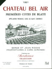 Etiquette de vin Château Bel Air Côtes de Blaye 1981