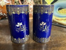ANCIENNE PAIRE DE PETITS VASES « ROULEAU » EMAILLE (Non Signés) GIEN ?