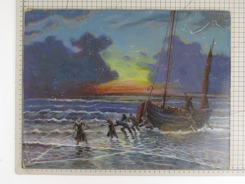 Vieux tableau paysage mer - vieux,