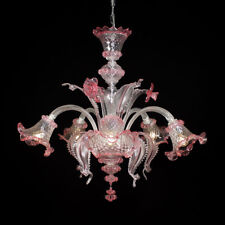 Ca' venier lustre en verre de Murano 5 lumières cristal rose