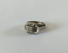 ANCIENNE BAGUE ART DÉCO ARGENT MASSIF PAVAGE MARCASSITTES 1930 tank