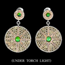 925 Argent Sterling Boucles Rond Feu Opale Saphir Diamant Gemme Cadeau