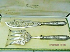 Couvert poisson argent fourre decor grave époque Art Nouveau fish cutlery