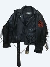 Blouson Veste Cuir Noir Horseland Biker Harley Davidson Franges T 40