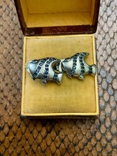 ANCIENNES  BOUCLES D'OREILLES POISSONS ARGENT MASSIF -   36 VÉRITABLES SAPHIRS