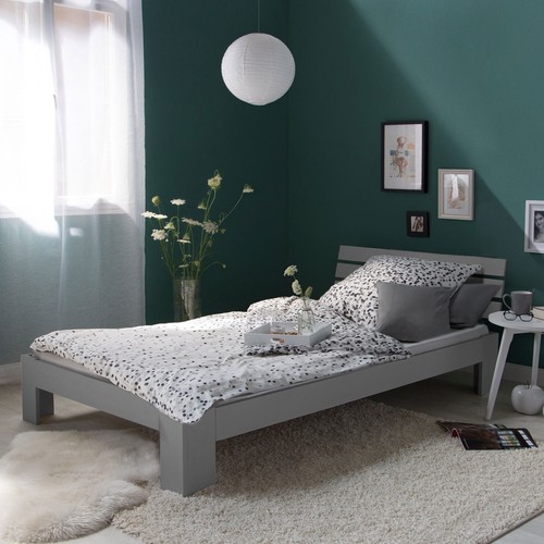 Lit 90x200 bois massif gris - en,
