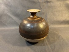 Ancien vase boule soliflore en terre cuite vernissée signée BIOT vintage
