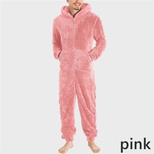 Homme une Pièce Pyjama Polaire Corail Combinaison Capuche Fermeture Éclair Poche