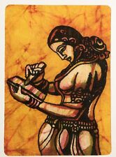 Carte artisanale Batik - Tenture Femme indienne Décoration murale # 4322