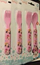 Disney Baby Minnie & Mickey Mouse Pink Fork & Spoon Set  BPA Free  Brand New
