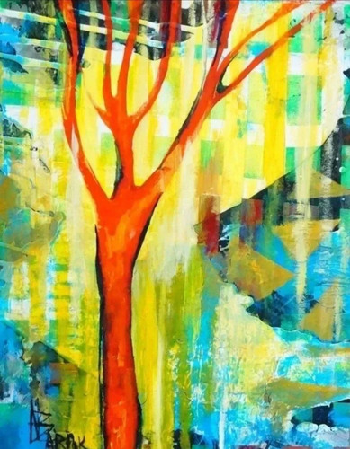 Arbre couleur rouge - couleur, huile