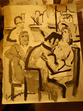 Oeuvre Pierre AMBROGIANI encre au pochoir/Papier Sur le Port de MARSEILLE(19x24)