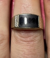 CHEVALIERE OR 375 2 TONS ONYX DIAMANT Pour Homme