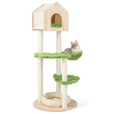 Arbre à chat 139 cm en bois poteau griffoir condo panier lit pour chat 2 plate-