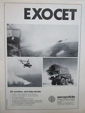 3/1974 PUB AEROSPATIALE ENGIN TACTIQUE EXOCET ANTI SHIP MISSILE ORIGINAL AD