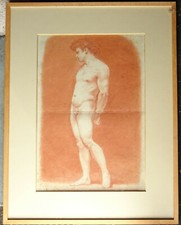 Nu Académique Masculin à la Sanguine Ecole Française du XVIIIème siècle Dessin